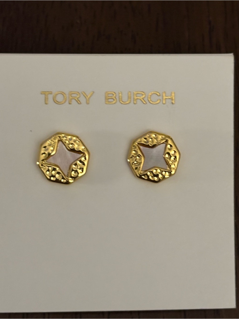 Brand new Tory Burch Gold plated mother of pearl Starburst Stud Earrings
